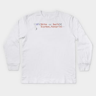 Bike or Walk PowerShell if statement code snippet - Reduce carbon footprint Kids Long Sleeve T-Shirt